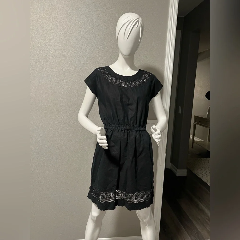 J Crew Womens Embroidered Scallop Dress Fitted Linen Cotton Size 0
